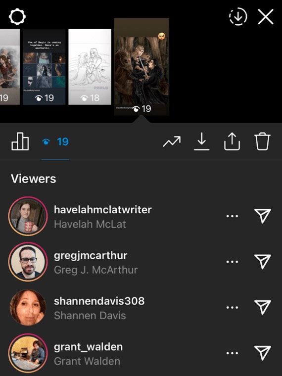 Instagram story viewers list showing usernames of people who viewed the story