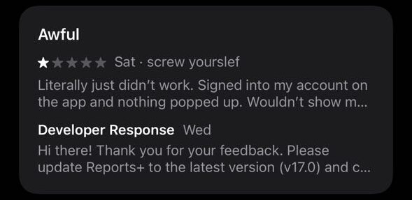 Negative app store reviews showing 1-star ratings for follower tracker apps