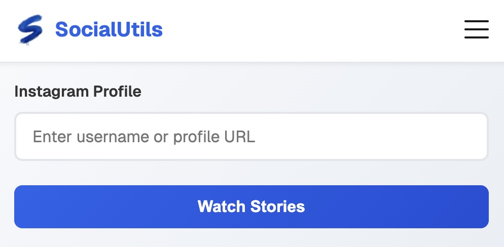 SocialUtils story viewer interface showing simple username search